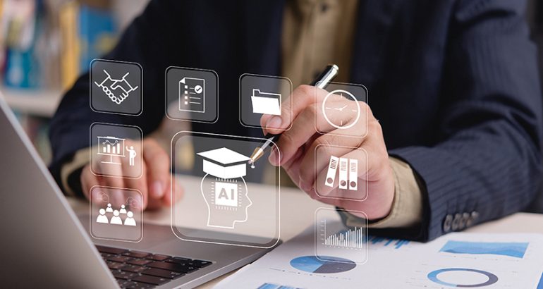 business corporate training AI artificial intelligence, Smart Management education, digital online network e-learning technology, innovation team collaboration